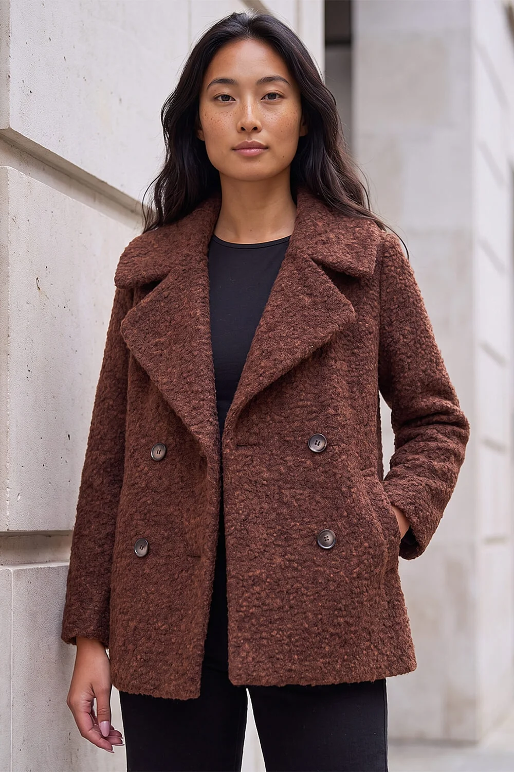 Roman Rust Petite Double Breasted Boucle Coat - 12 Image 2