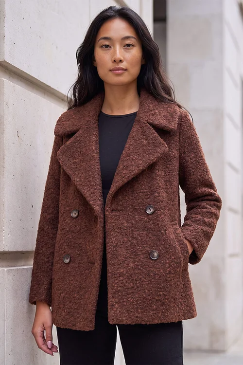 Roman Rust Petite Double Breasted Boucle Coat - 12 Image 2