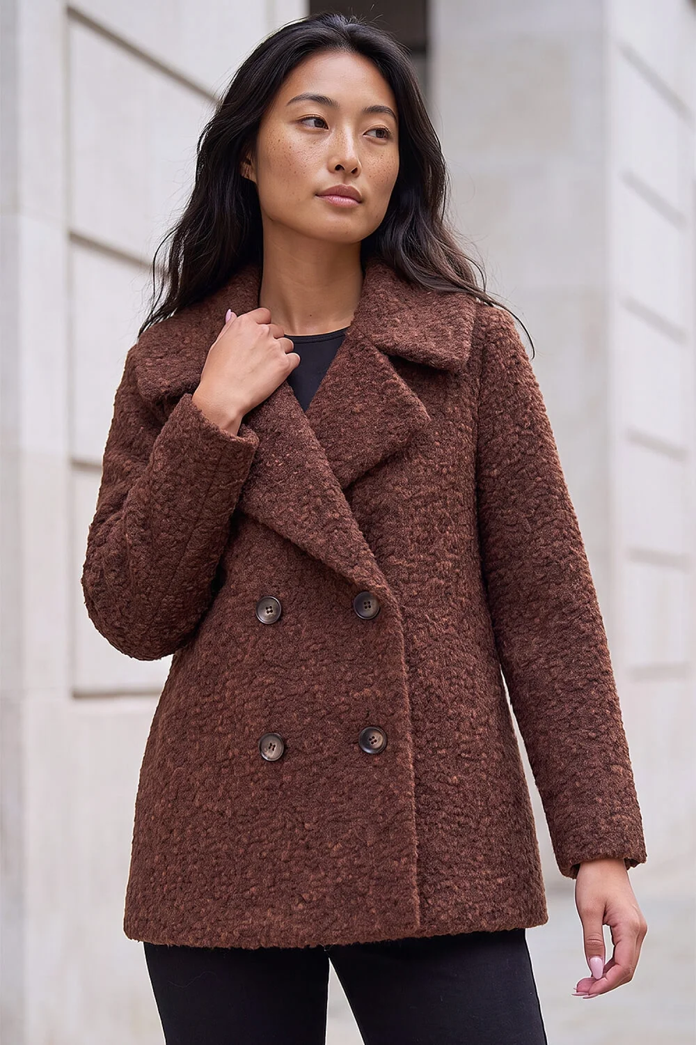 Roman Rust Petite Double Breasted Boucle Coat - 12 Image 1