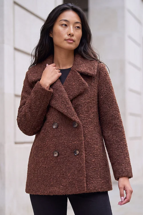 Roman Rust Petite Double Breasted Boucle Coat - 12 Image 1
