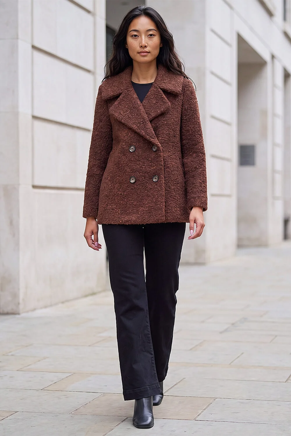 Roman Rust Petite Double Breasted Boucle Coat - 12 Image 3