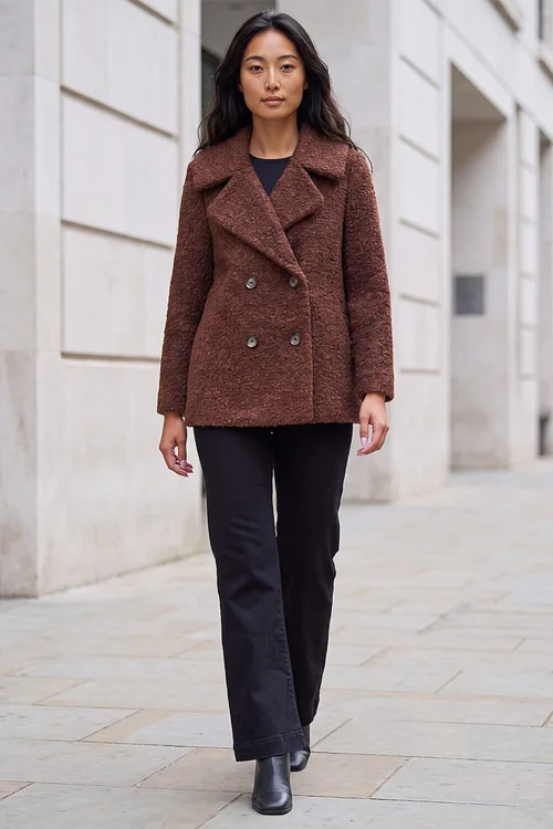 Roman Rust Petite Double Breasted Boucle Coat - 12 Image 3