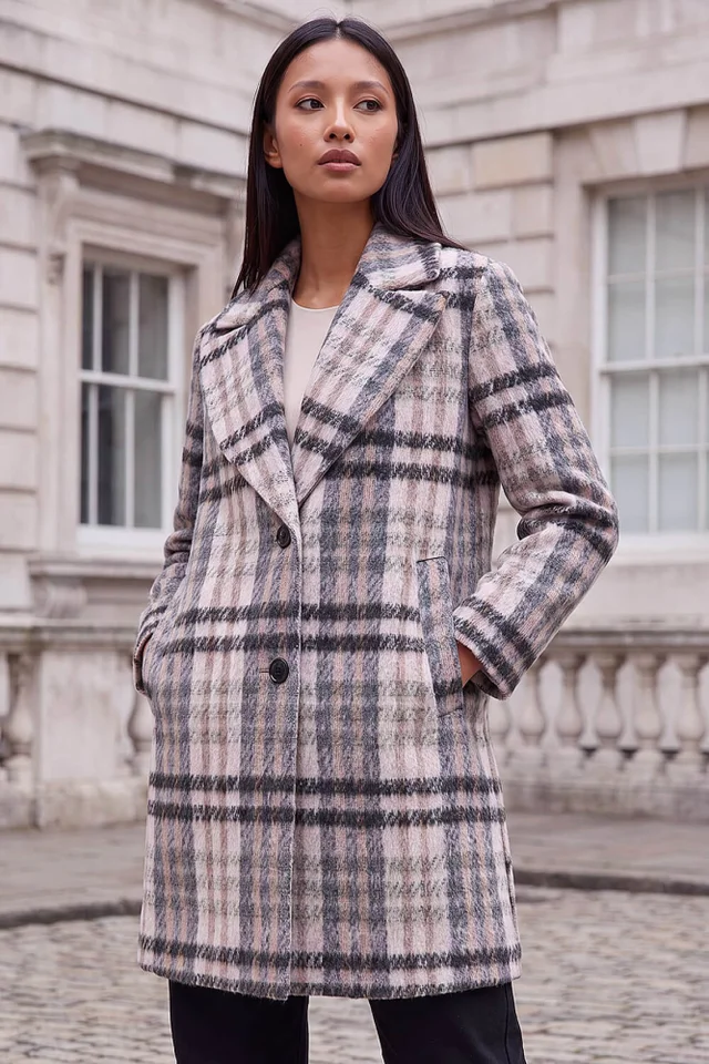 Roman Light Pink Petite Boucle Check Coat