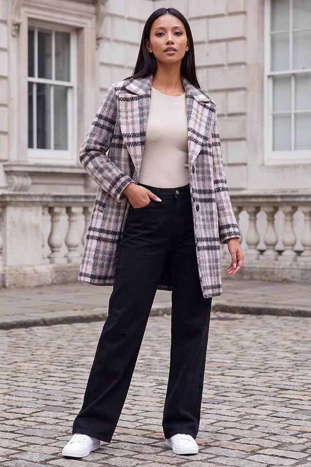 Roman Light Pink Petite Boucle Check Coat