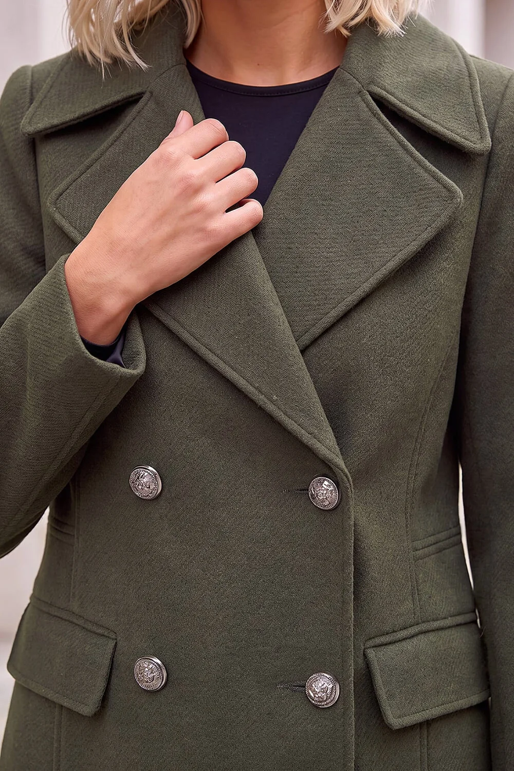 Roman Khaki Petite Collar Double Breasted Coat - 18 Image 4