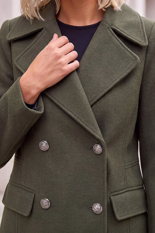 Roman Khaki Petite Collar Double Breasted Coat - 18 Image 4