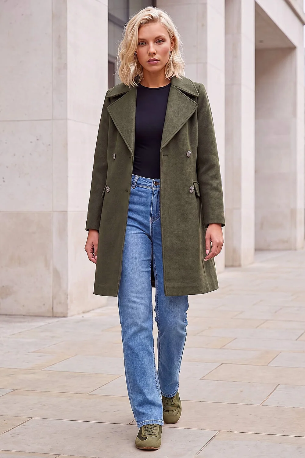 Roman Khaki Petite Collar Double Breasted Coat - 18 Image 2