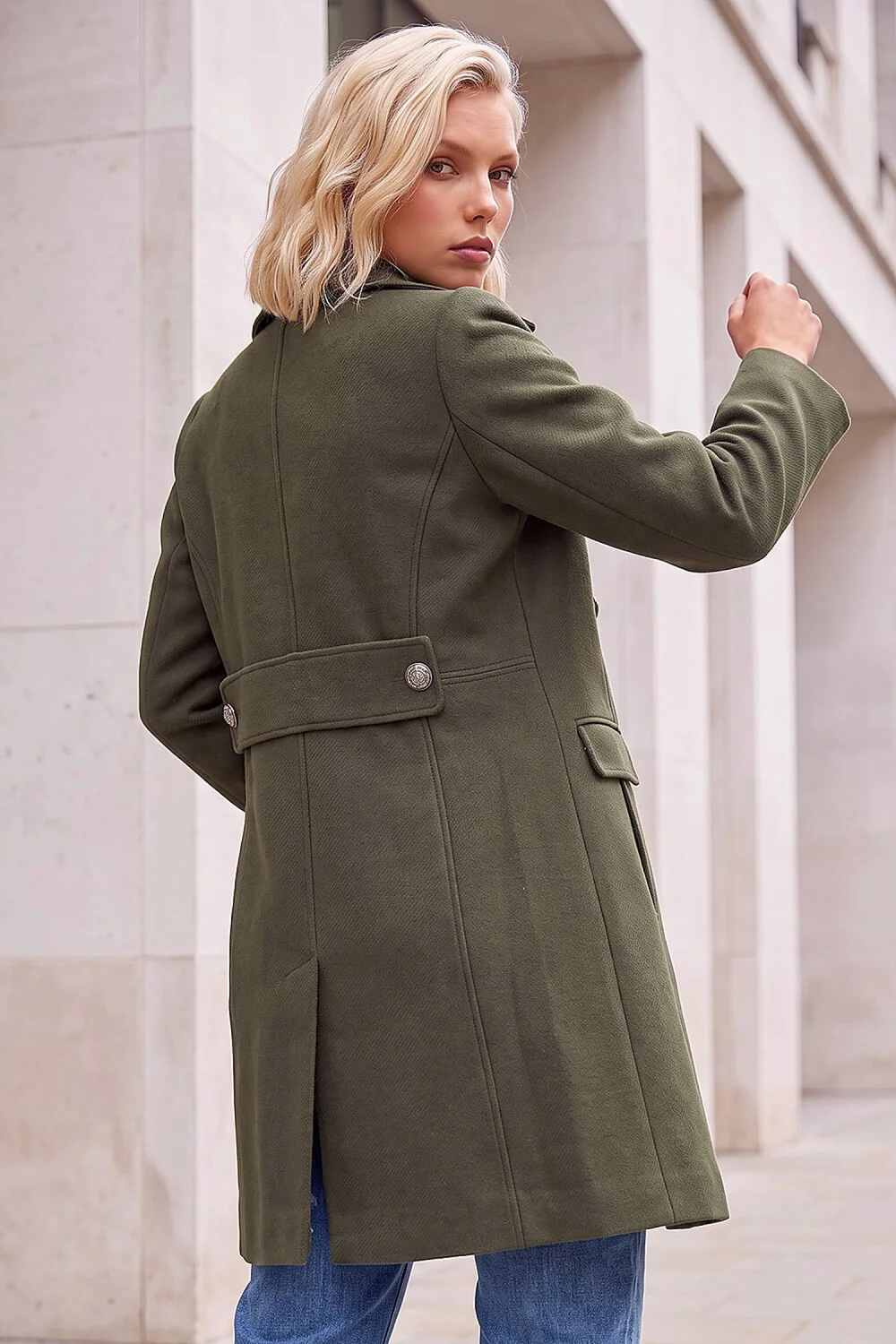Roman Khaki Petite Collar Double Breasted Coat - 18 Image 3