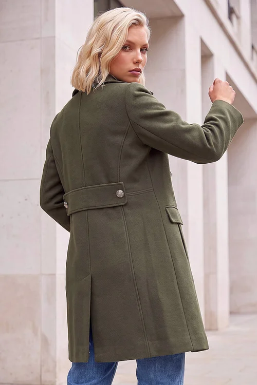 Roman Khaki Petite Collar Double Breasted Coat - 18 Image 3