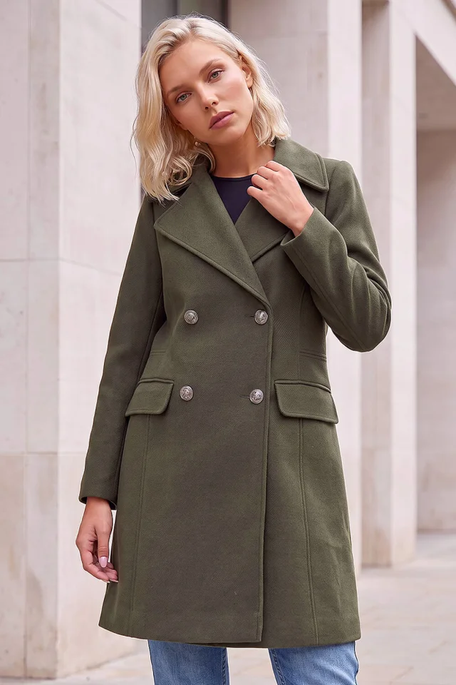 Roman Khaki Petite Collar Double Breasted Coat