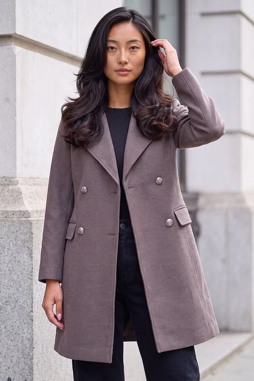 Roman Taupe Petite Collar Double Breasted Coat - 8 Image 2