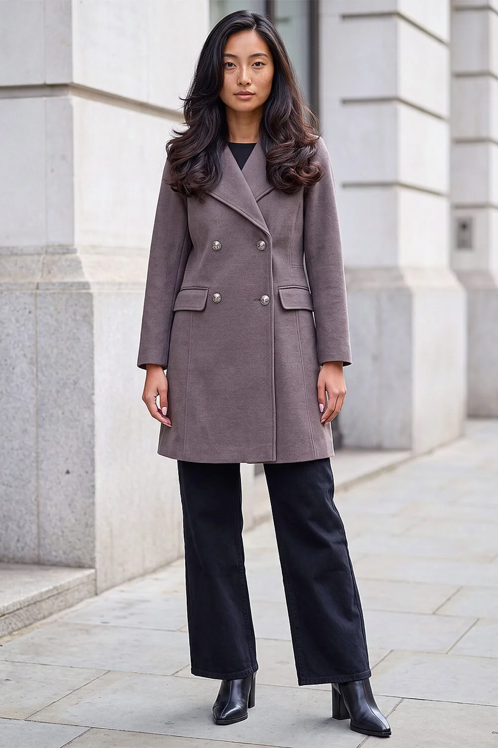 Roman Taupe Petite Collar Double Breasted Coat - 8 Image 3
