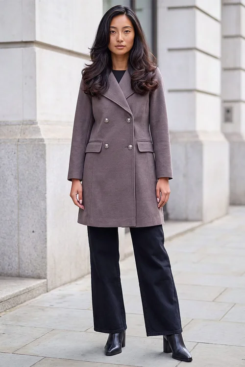 Roman Taupe Petite Collar Double Breasted Coat - 8 Image 3