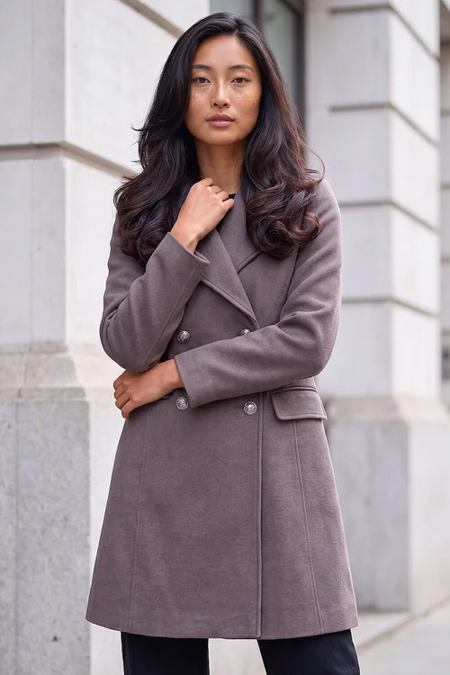 Roman Taupe Petite Collar Double Breasted Coat - 8 Image 1