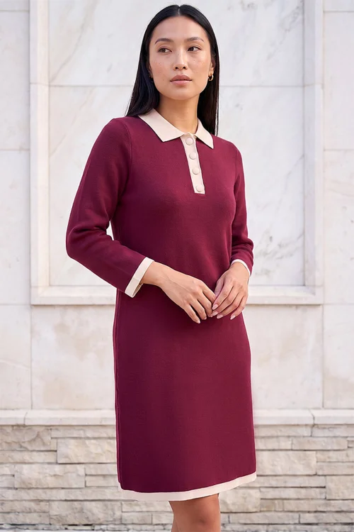 Roman Wine Button Detail Knitted Dress - 16 Image 1