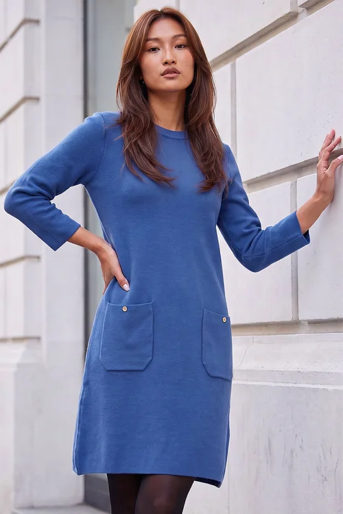 Roman Blue Patch Pocket Knit Dress - 12 Image 2