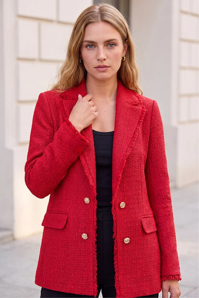 Roman Red Fray Mid Boucle Jacket