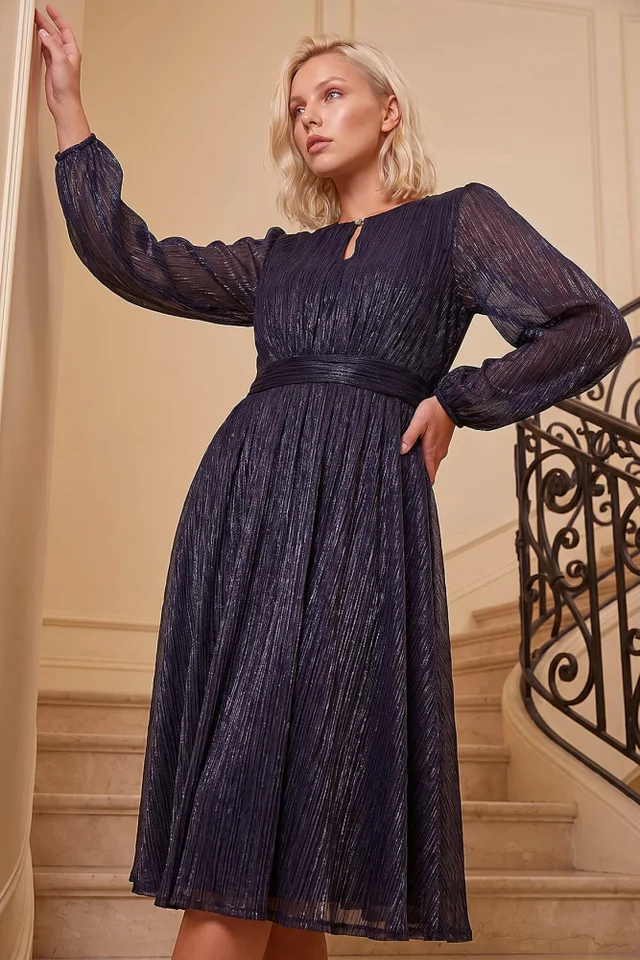 Roman Midnight Blue Petite Crinkle Dress