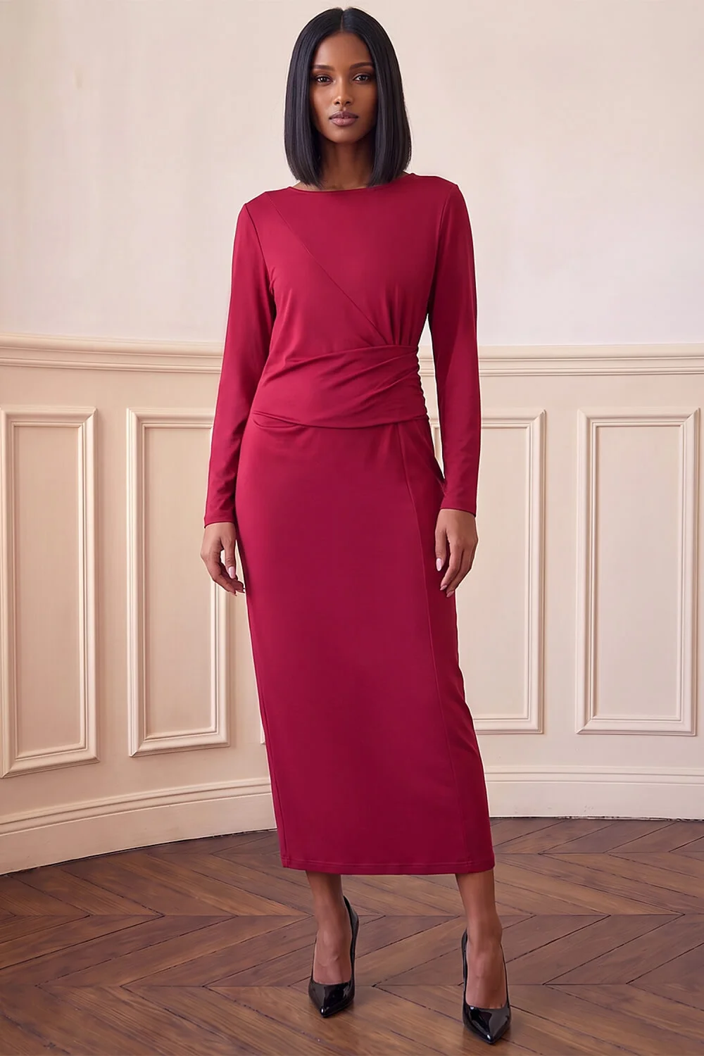 Dusk Wine Ruched Waist Midi Dress - 18 Image 1