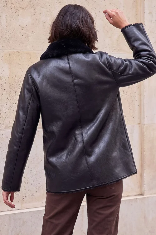 Roman Black Bonded Faux Fur Coat - 12 Image 4