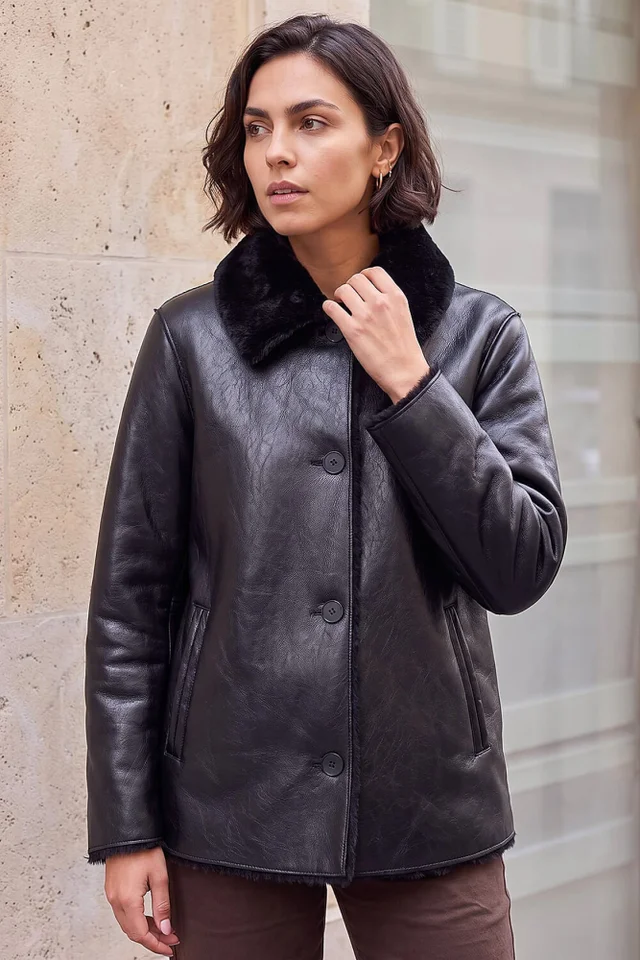 Roman Black Bonded Faux Fur Coat