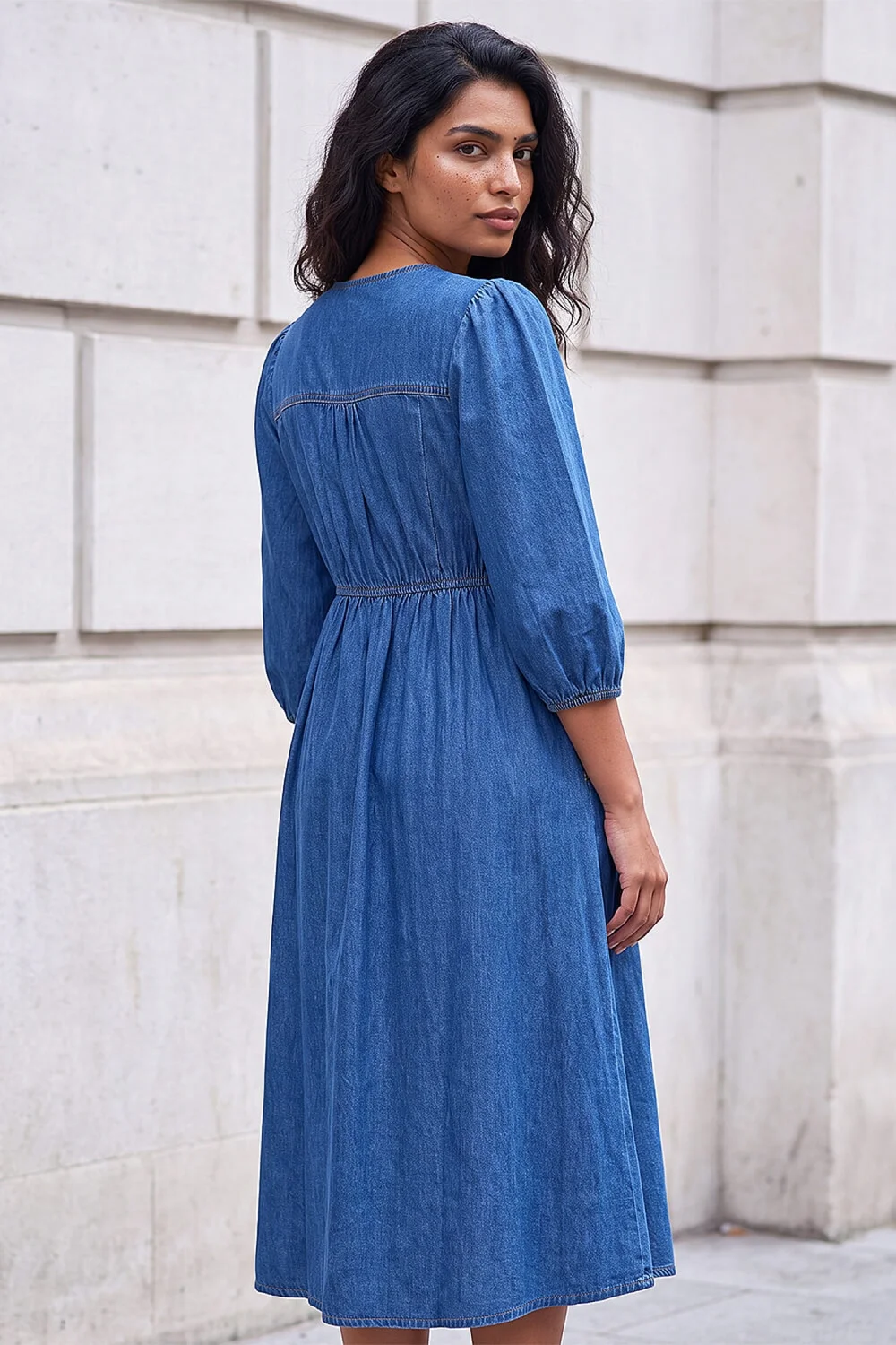 Roman Denim Popper Buttoned Midi Dress - 16 Image 3