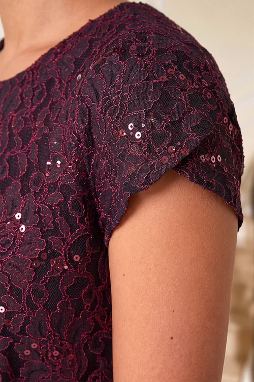 Roman Wine Sequin Lace Twist Stretch Dress - 20 Image 4