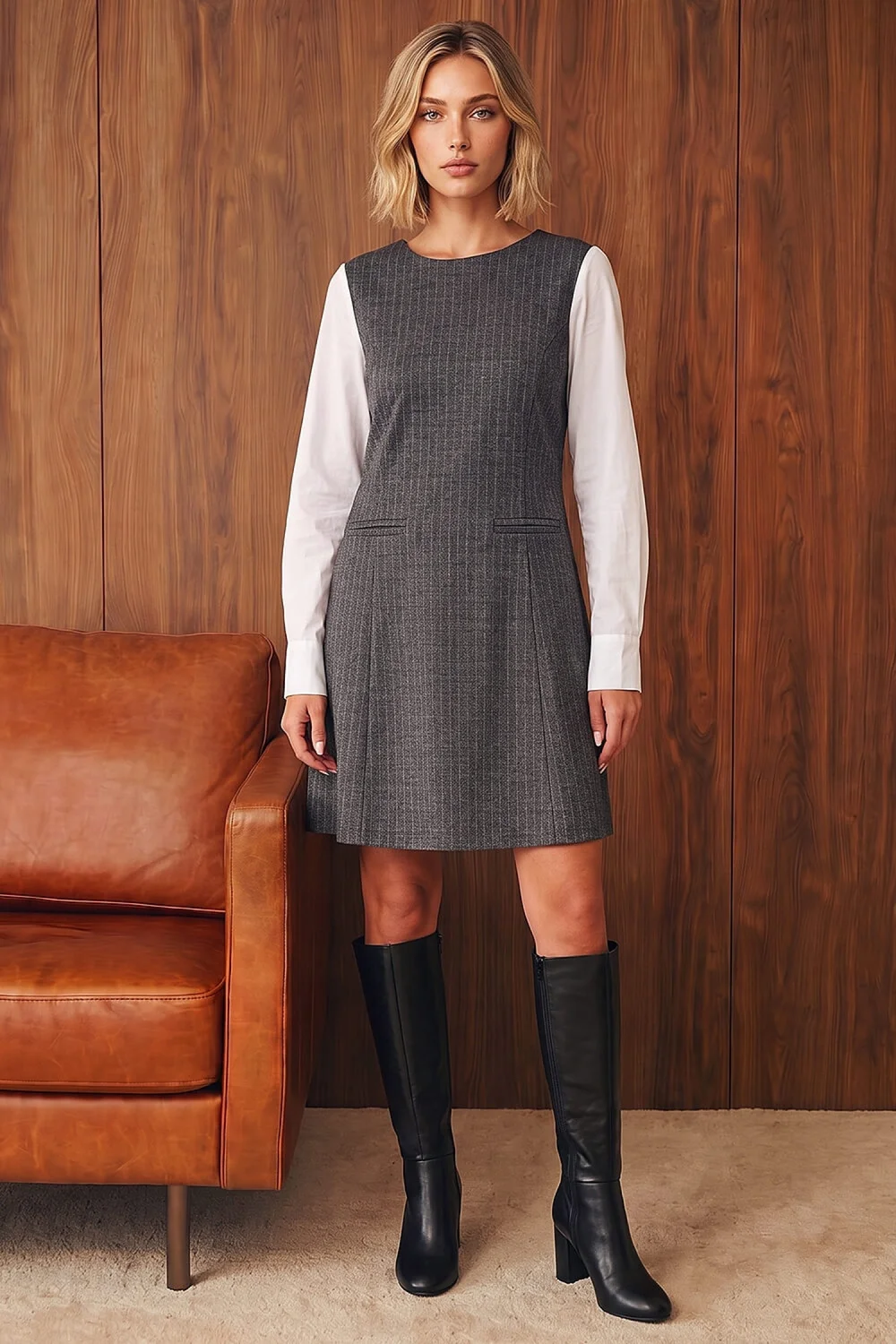 Dusk Grey Pinstripe Stretch Dress - 18 Image 1