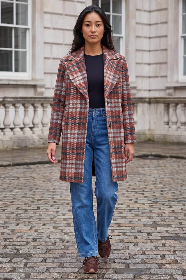 Roman Rust Petite Check Single Breasted Coat