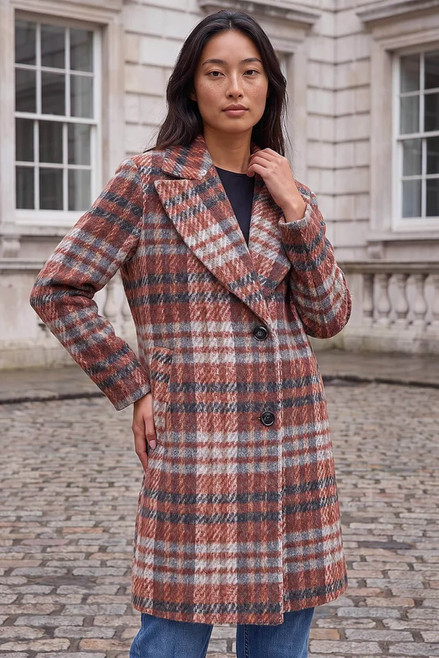 Roman Rust Petite Check Single Breasted Coat