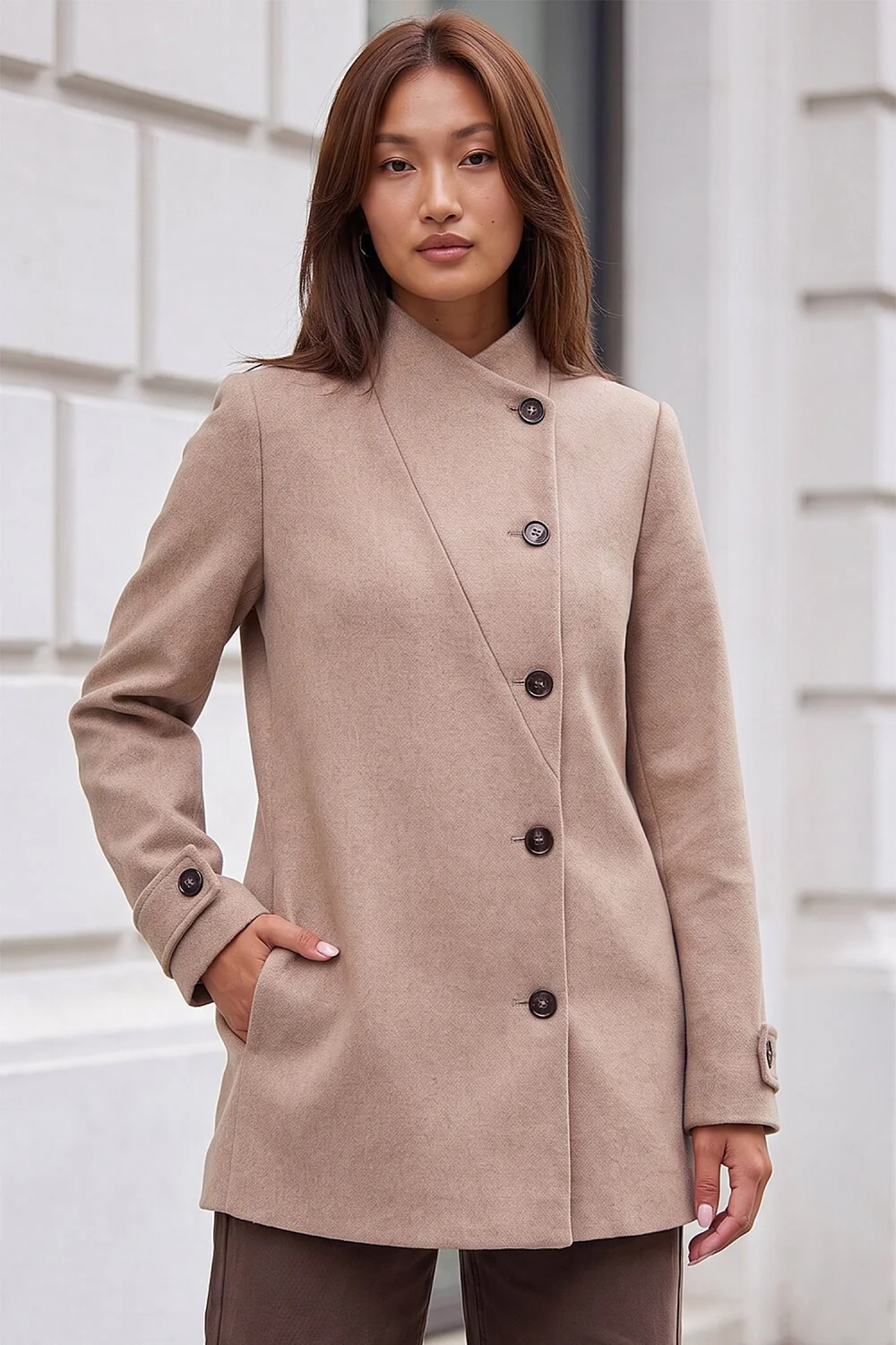 Roman Natural Funnel Neck Coat - 20 Image 2