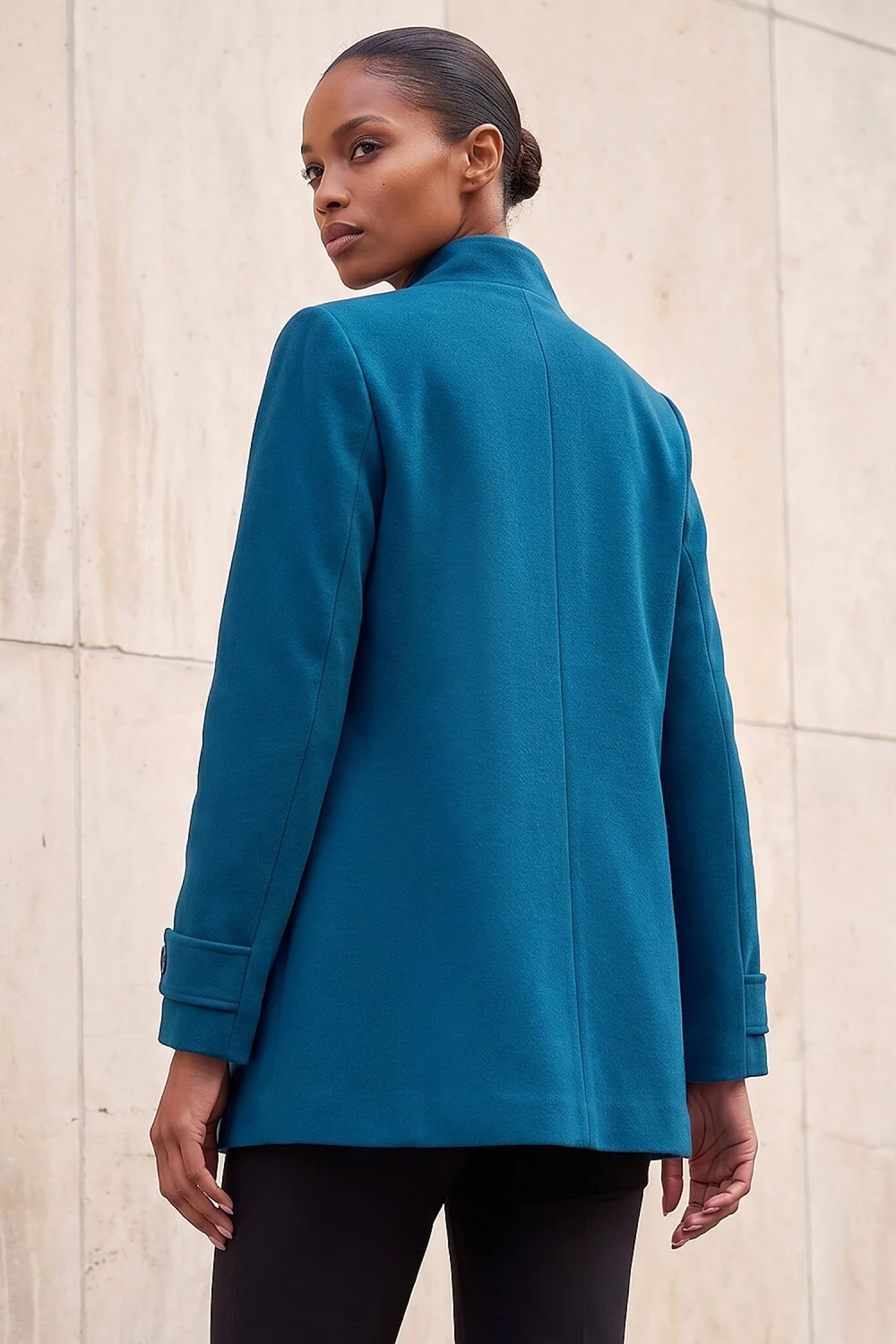 Roman Teal Funnel Neck Coat - 16 Image 4