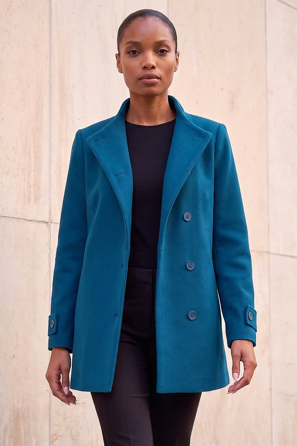 Roman Teal Funnel Neck Coat - 16 Image 1