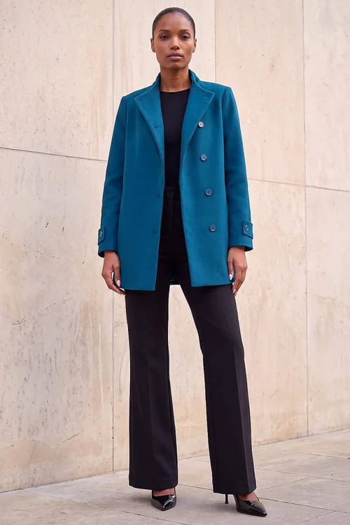 Roman Teal Funnel Neck Coat - 16 Image 3