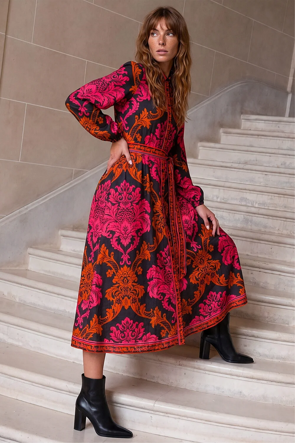 Roman Fuchsia Baroque Border Shirt Dress - 14 Image 3