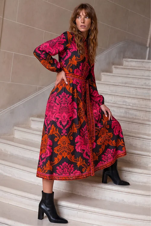 Roman Fuchsia Baroque Border Shirt Dress - 14 Image 3