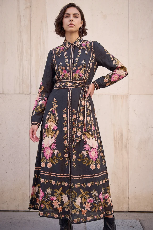 Roman Black Bordered Floral Dress