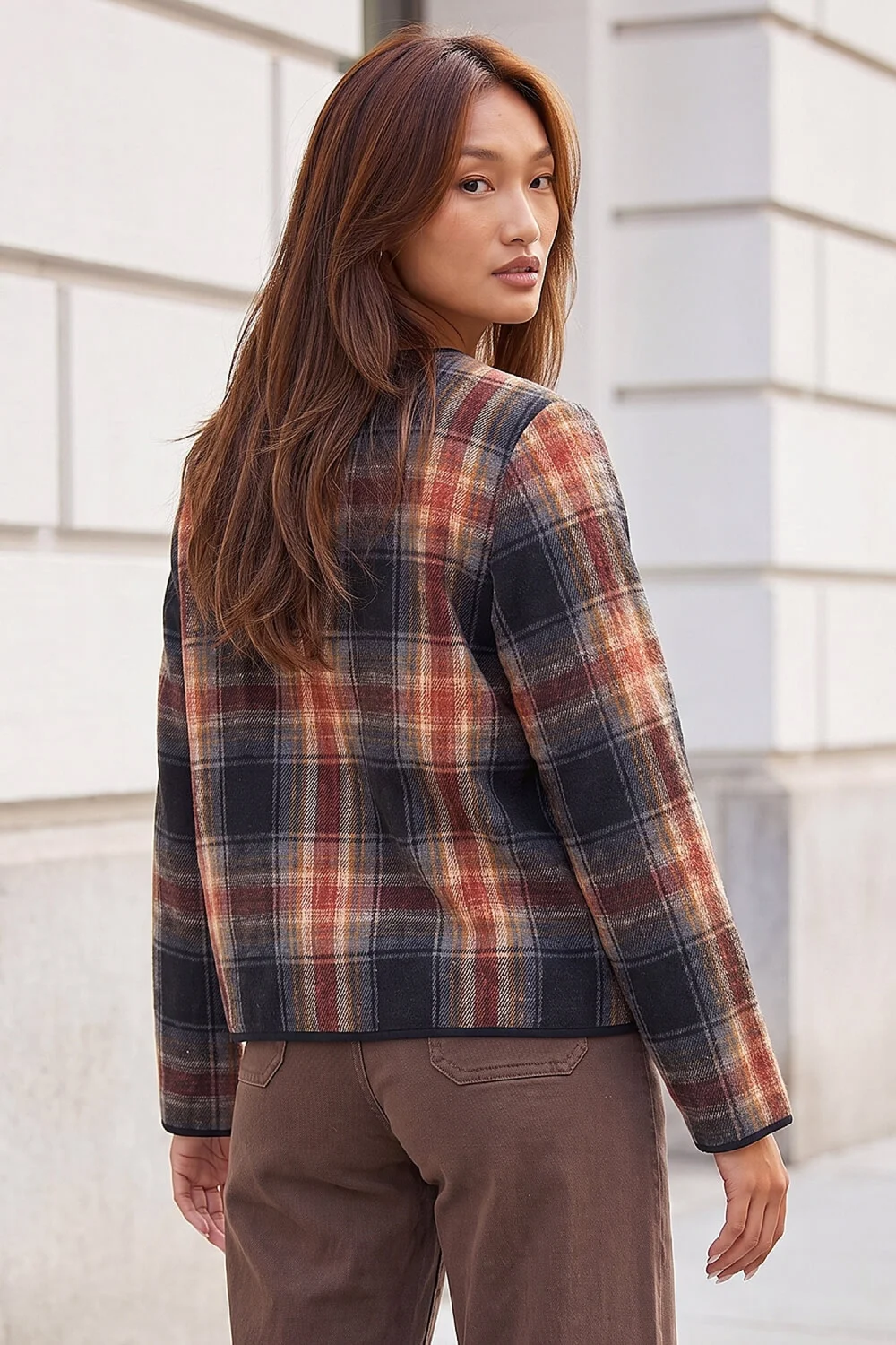 Roman Dark Orange Check Buttoned Throw On Jacket - 12 Image 4