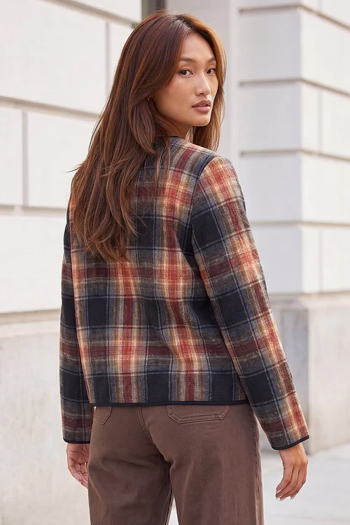 Roman Dark Orange Check Buttoned Throw On Jacket - 12 Image 4