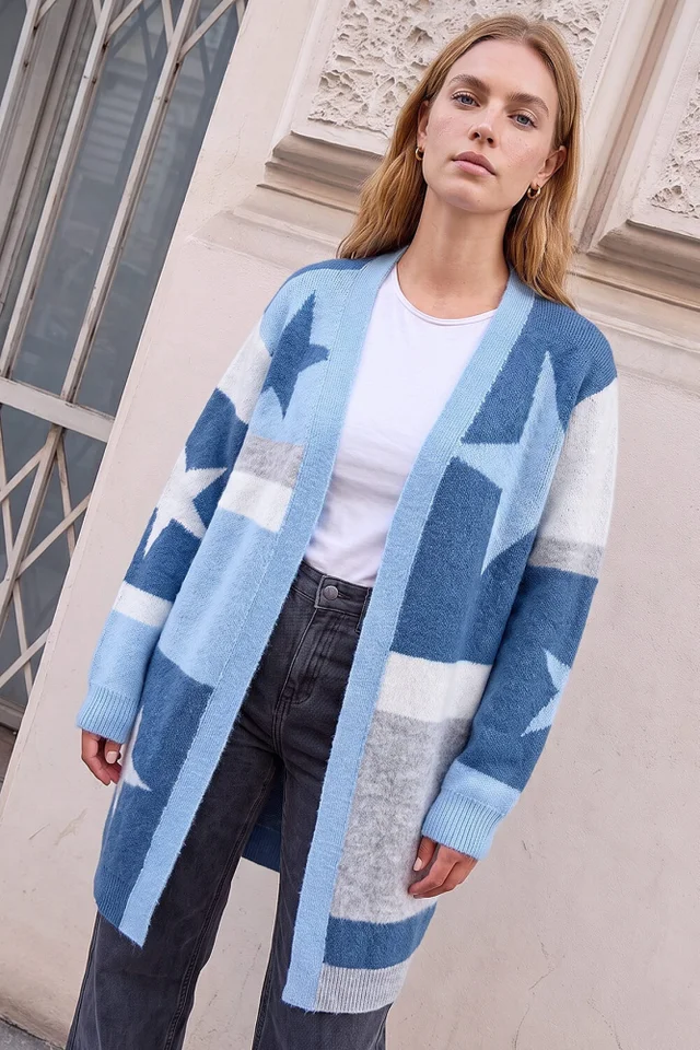 Roman Blue Colour Block Star Cardigan