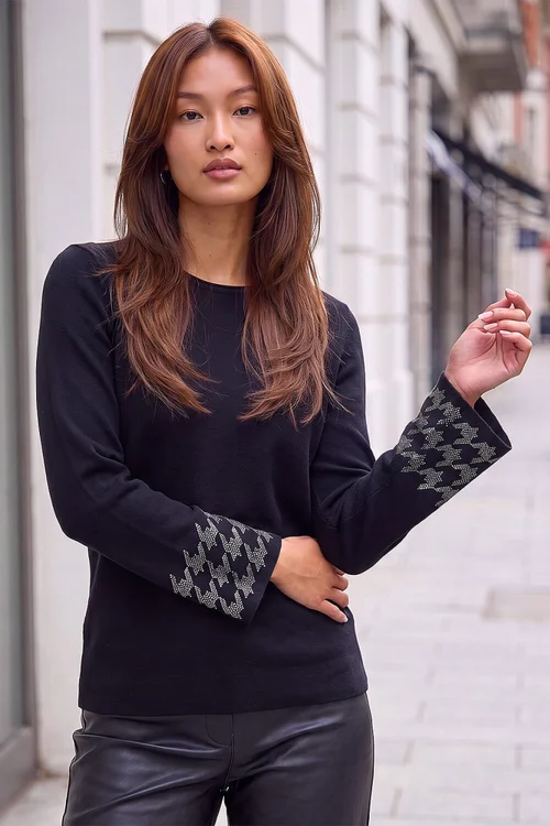 Roman Black Hotfix Sparkle Sleeve Knit Jumper - 18 Image 1