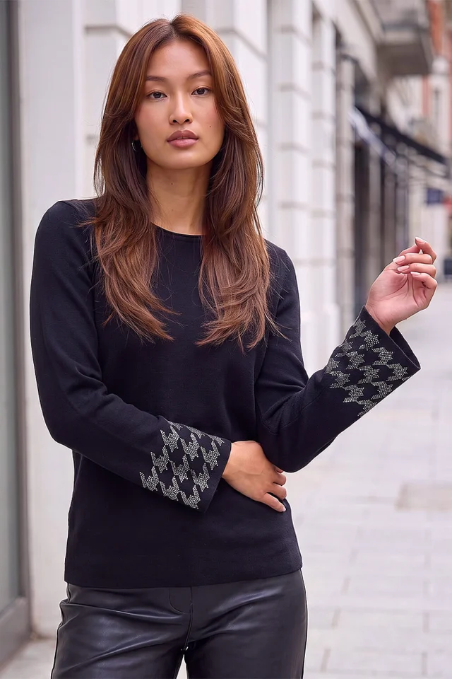Roman Black Sparkly Sleeve Knit Jumper