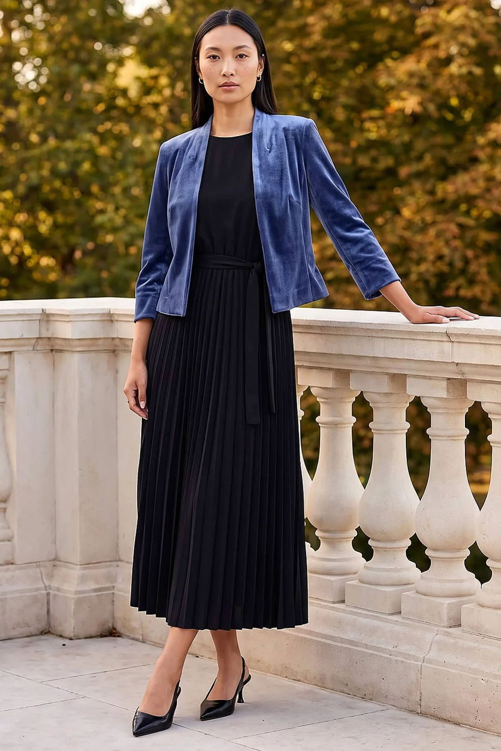 Roman Midnight Blue Stretch Velvet Smart Jacket - 16 Image 2