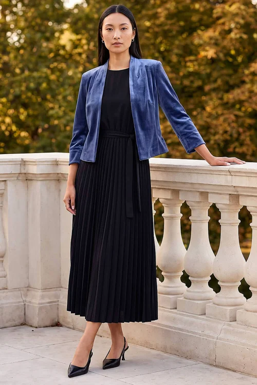 Roman Midnight Blue Stretch Velvet Smart Jacket - 16 Image 2