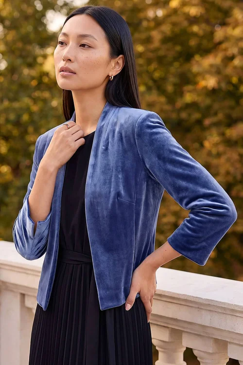 Roman Midnight Blue Stretch Velvet Smart Jacket - 16 Image 1