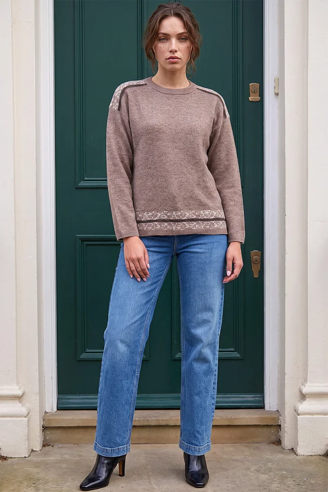 Roman Chocolate Petite Contrast Animal Hem Jumper