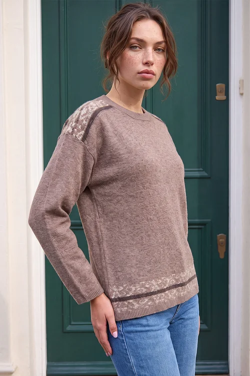 Roman Chocolate Petite Contrast Animal Hem Jumper - 8 Image 1