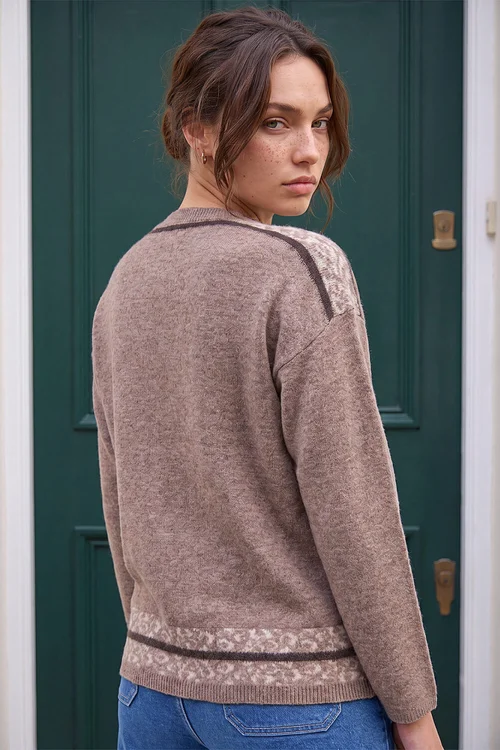 Roman Chocolate Petite Contrast Animal Hem Jumper - 8 Image 3