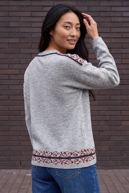 Roman Grey Petite Contrast Animal Hem Jumper - 14 Image 3