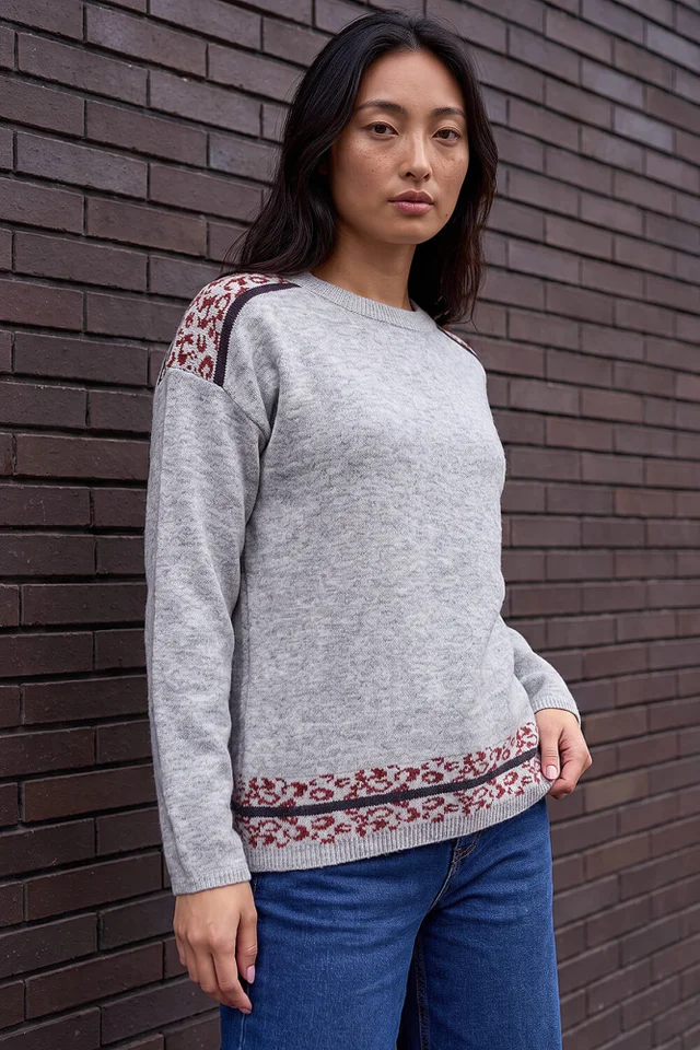 Roman Grey Petite Contrast Animal Hem Jumper